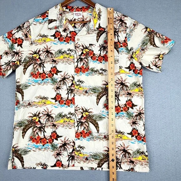 Barefoot In Paradise Shirt Adult Medium Floral Toucan Hawaiian Camp Tropical Men - Picture 5 of 12